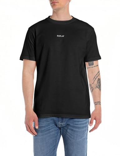 Replay Herren T-Shirt Kurzarm aus Baumwolle, Black 098 (Schwarz), XL