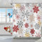 Hnmdmyi Duschvorhang Weihnachten 180x200, Rot Grau Gelb Schneeflocke Winter Xmas Holiday Happy New Year Weiß Bauernhaus Badewanne Vorhang Wasserdicht Polyester Stoff Waschbar Badevorhang mit Haken