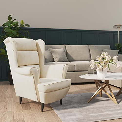 Homgoday Sessel Fernsehsessel Loungesessel Relaxsessel Fernsehsessel TV-Sessel Ruhesessel Einzelsofa Lesesessel Einzelsessel für Wohnzimmer Schlafzimmer Cremeweiß Samt