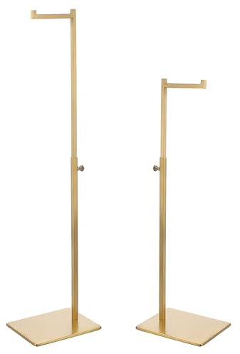 OLegei Set of 2 Handbag Display Stands Rack Adjustable Height Purse Display Holder- 7-type Hook, Shoulder Bags,Scarves, Hats, Necklaces Hanging Stand for Retail, Home (35cm to 65cm, Golden)
