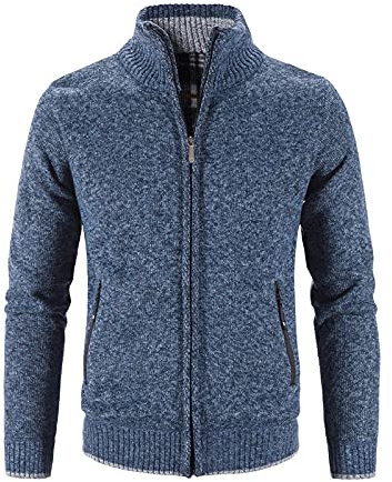 Cardigan da uomo con cerniera in pile spesso foderato invernale cardigan lavorato a maglia classico maglione giacca da boscaiolo maglione spesso con zip intera colletto caldo
