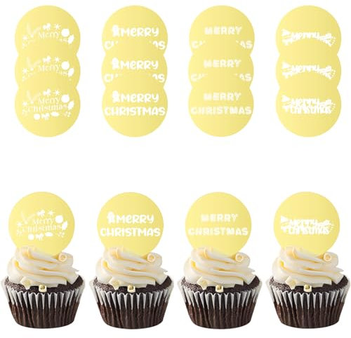 Catelves 12 Stück Weihnachten Tortendeko Merry Christmas, Weihnachten Cupcake Topper, Deko Kuchen Weihnachtskuchen Dekoration, Weihnachten Deko Torte, Santa Claus Schneemann Rentier Weihnachtsbaum