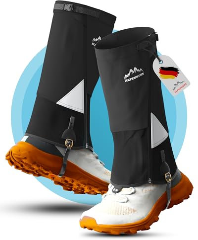 Alpenwert Gamaschen Wasserdicht [Deutsches Start-Up] geschützt beim Wandern, Jagd, Schnee, Winter, Regen Gaiters Regenstulpen für Herren und Damen (S, Schwarz)