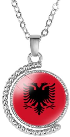 Cernomal Albanien-Flagge Halskette – Trendige Doppelseitige Drehbare Glas-Charm-Anhänger-Chokerkette, Schmuck, Geschenke, Accessoires Für Damen Und Herren, Geburtstagsgeschenk, Weiß,