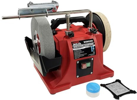 LUMBER JACK Whetstone Wet Stone Sharpener System 200mm with Leather Honing Wheel, Electric Grinding & Polishing Tool 180W