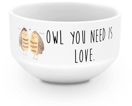 Mr. & Mrs. Panda Müslischale Eulen Liebe - Geschenk, Eule, Owl, Müsli Schalen, Schale, dessertschale, salatschälchen, Suppenschüssel, All You Need Is Love, Liebesspruch