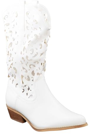 Toocool Santiag Femme, Bottes d'Été pour Femmes, Brogues Texanes pour Femmes, Camperos Texanes, Bottes G629 [39, Blanc]
