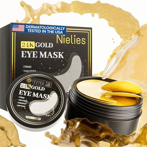 Nielies Under Eye Patches (30 Paar) - 24K Gold Augenklappen für geschwollene Augen, Augenringe, Augenbeutel - Hautpflege mit Kollagen, Perlenextrakt & Hyaluronsäure - Anti-Aging & Anti-Falten