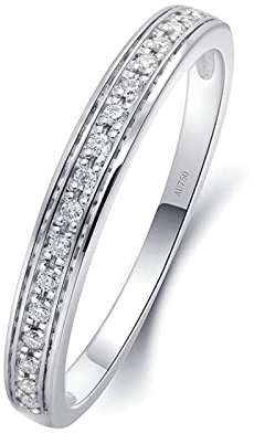 Beydodo Ringe für Damen 585 Weißgold, Trauringe Schmal mit Moissanit 0.88ct Bandring Weißgold Ringe Verlobung und Hochzeit Größe 49
