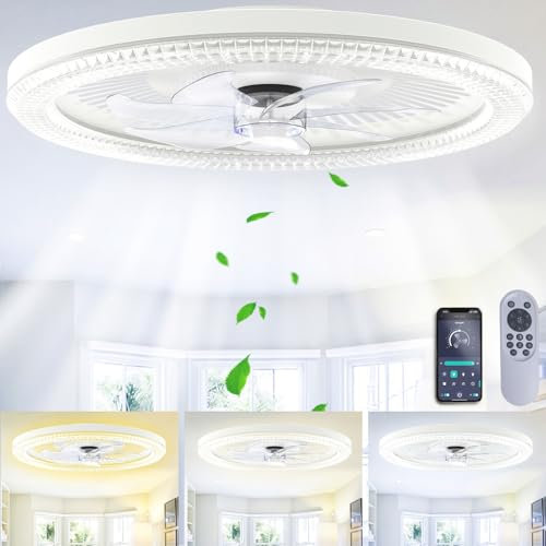 Deckenventilator mit Beleuchtung 50W I 50CM Deckenleuchte mit Ventilator Leise I 3000K-6500K Dimmbare Deckenlampe mit Ventilator I Lampe mit Ventilator fernbedienung APP für Schlafzimmer Wohnzimmer