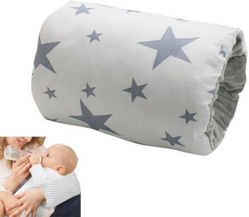 Hidetex Almohada de lactancia de algodón para lactancia materna y alimentación con biberón, mini almohada lavable agradable a la piel con soporte ergonómico y diseño portátil para mamá (estrellas