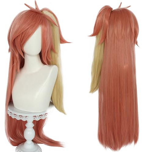 Cosplay-Perücke, lange, gerade, orange mit blonden Strähnen, Kostümhaar mit Pferdeschwanz für Frauen, Halloween-Perücken, Cosplay-Conventions