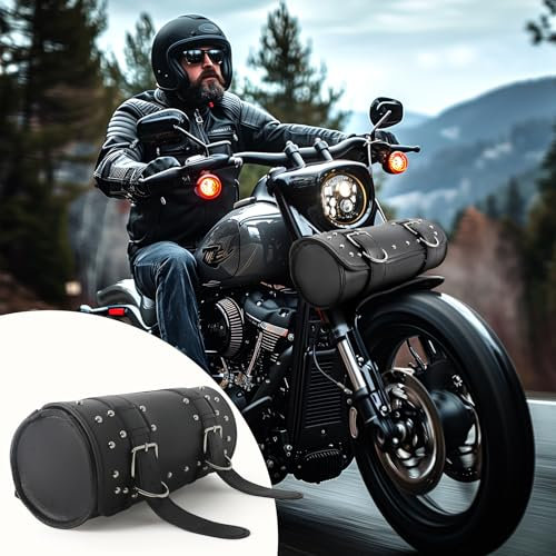 DREAMIZER Borsa Manubrio Moto, Borsa Forcella Moto Borsa Universale in Pelle PU per Manubrio Forcella Anteriore Moto Borsa portaoggetti Sissybar Borsa Rotolo Moto