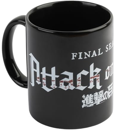 Grupo Erik: Tazza Nera Attack on Titan - Logo | Tazza anime manga da colazione in ceramica, 350 ml, ideale come tazza anime giapponesi, Attack on Titan Gadget