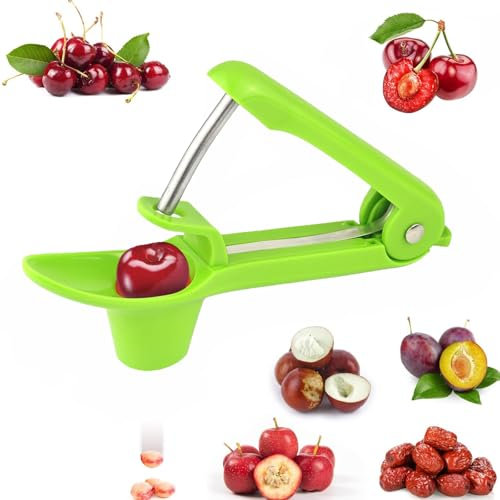 LSRVNM Kirschentkerner, Kirschenentkerner, Kirschkernentferner, Edelstahl Kirschentsteiner, Manuell Entkerner Kirschen, für Schnell Entfernen Früchtsteinen, für Obst, Kirsche Obstbeere (Grün)