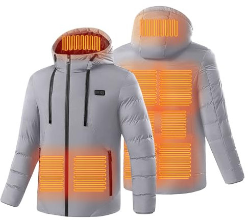 Beheizbare Jacke Herren Damen Heizjacke Jacke mit Heizung USB Elektrische Beheizte Jacke mit 9 Heizzonen Winterjacke Beheizbare Hoodie Pufferjacke Heizmantel Kapuze Funktionsjacke Outdoorjacke 2024
