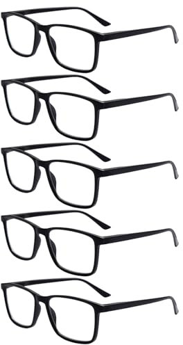 EyeOrion 5 Paar klassische quadratische schwarze Federscharnier-Lesebrillen,Black +1,00