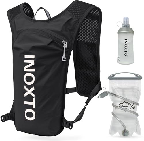 INOXTO Sac d'hydratation léger 5L,adapté à la randonnée en Plein air,Marathon, compétition Cycliste, Gilet d'hydratation d'alpinisme,Hommes et Femmes (Noir et Blanc Sac à Eau de 1,5 L, Normes)