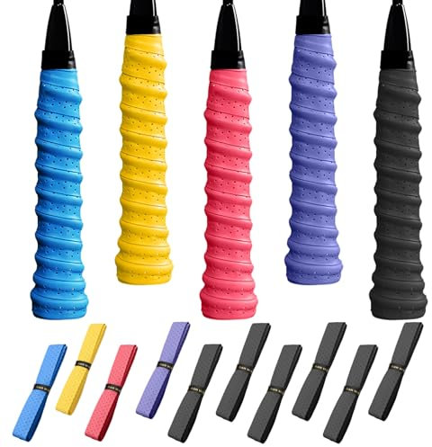 BORISCA 10 PCS Badminton Grip Padel Antideslizante Cintas de Agarre de Raqueta, 5 Colores Tenis Overgrips Padel Absorbente del Sudor Cinta Mango Raqueta Tenis Grip para Bádminton Tenis Squash Calabaza