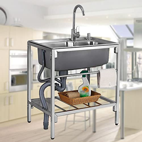 Kit tout-en-un d'évier utilitaire de restauration, évier de cuisine, lavabo, évier en acier inoxydable à une cuve avec support de robinet pour la buanderie, le garage, l'intérieur et l'extérieur.