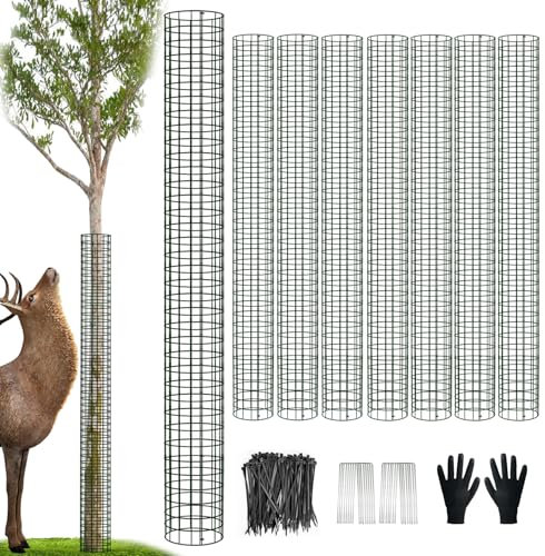 chicarry 48 Metal Tree Trunk Protector, 8/6/4 Pack Mesh Tree Guards Tree Protectors with Zip Ties, Stakes, ExpandableTree Trunk Protector Guard, Tree Protectors from Deer, Mower, Animals(48,8 Pack)
