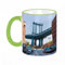 KDWJS Tasse Keramik Kaffeetassen Große 11oz Tassen 330ml Trinkgläser Mit Griff Personalisierte Geschenk Weiß,Brooklyn New York USA Wahrzeichen Brücke Straße con Autos Foto