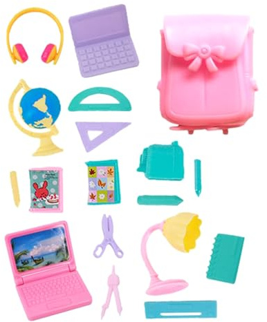 18-teiliges Puppen Schulzubehör Für Puppen Puppenhaus Schulzubehör Inklusive Puppenrucksack Buch Linealen Schneider Rechner