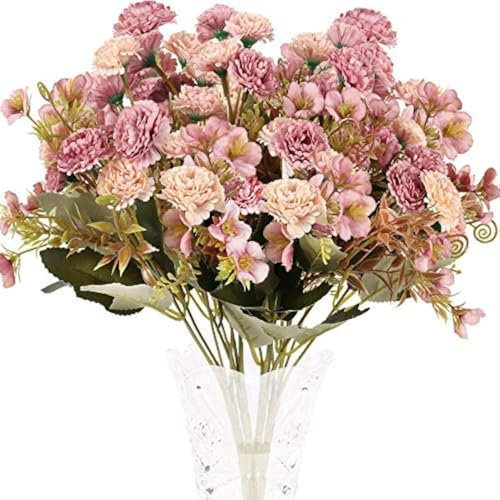 Minnhua 4pcs Ramo de Flores Artificiales Claveles de Seda 5 Rama con 11 Flor Peonía Pequeña Vintage Flores Artificiales Decoracion Jarrones para Hogar Boda Centro de Mesa Interior Floral Color Rosa
