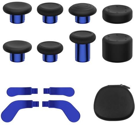 KD.FLY 13 in 1 Metal Thumbstick Kit for Xbox One Elite Series 2, Xbox Elite Controller Replacement Parts, Gaming Accessory with 6 Metal Swap Joysticks, 2 D-pads, 4 Paddles with Storage Bag, Black&Blue