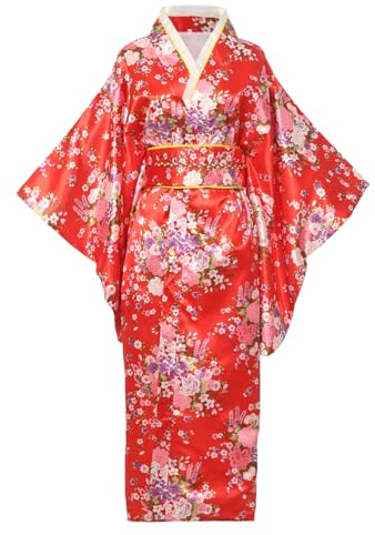 BPURB Kimono traditionnel japonais pour femme Geisha Yukata Robe de bain en satin Motif fleurs