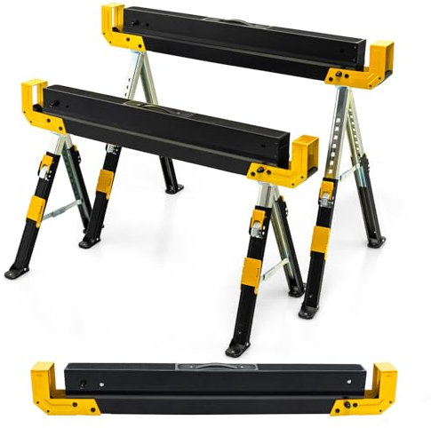 SOARS 2 caballetes de trabajo de altura regulable, caballete plegable máx. 1180 kg, con superficie de trabajo antideslizante, soportes plegables y asa, soporte para andamios, ayuda para sierra