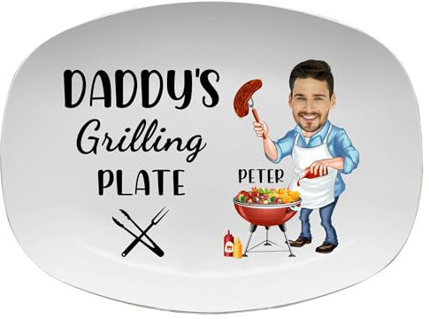 SweetJECCU Personalisiertes Foto Daddy's Grillplatte Benutzerdefinierter Name BBQ Grillplatte Vatertag Geburtstag Geschenke für Papa Papa PaPa Opa von Sohn, Tochter, Ehefrau, Enkelkind (Stil 1)
