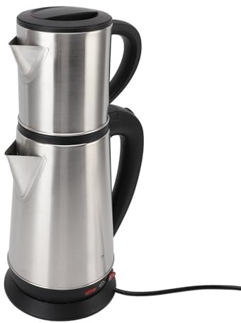 Elektrischer Türkischer Wasserkocher Set, 1L und 2L Edelstahl Samovar Turkish Tea Maker Set, Elektro Doppel Topfkessel Schwarz und Kräuterteeköpfe für Zuhause (EU-Stecker 220V)