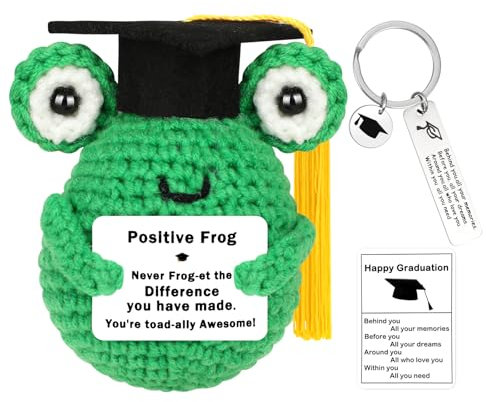 Vspek Graduation Deko Frösche, Bachelor Geschenk, Glücksbringer Prüfung, Schlüsselanhänger Frosch, Positive Geschenke, Doktorhut Puppe mit Karte, Emotional Support Frog Pocket Hug für Beste Freundin