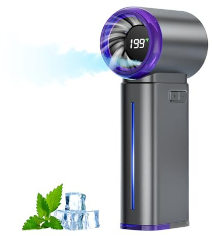 Aischens Tragbarer Turbo-Handventilator mit 199 Stufen & Nano-Sprühfunktion, 3500mAh Akku Kompakter Hochgeschwindigkeitslüfter für Outdoor/Reisen/Büro Geschenkset (Grau)