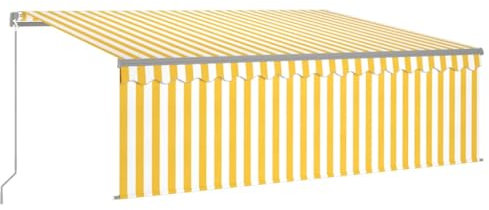 Balkon Markise Sonnensegel Balkon Balkon Sonnenschutz Standmarkise - Markise Manuell Einziehbar mit Rollo 4x3 m Gelb & Weiß für Garten Terrasse Balkon Outdoors
