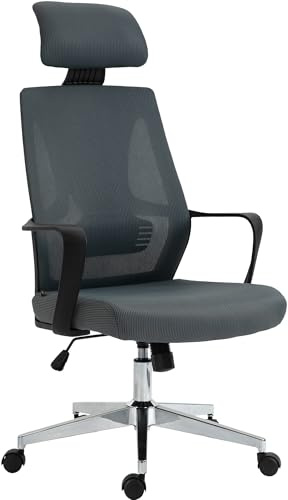 CLP Bürostuhl ergonomisch, Schreibtischstuhl Fredonia atmungsaktiv mit Lordosenstütze und Kopfstütze, Gamingstuhl bis 135 kg | Farbe grau