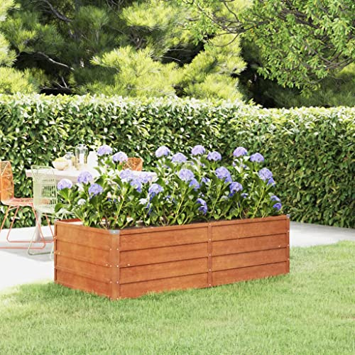 HaoChrymec Letto Rialzato da Giardino, Cassone per Orto in Acciaio Corten con Design Antiruggine, Fioriera da Esterno con Bordo Sicuro, 160 x 80 x 45 cm