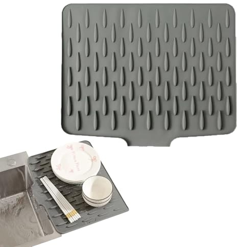 Large Size Silicone Dish Drying Mat, Folding Draining Board Mat, Sink Drainer Mat,Heat Resistant Non-Slip Mat for Kitchen Counter, Sink, Table, Refrigerator