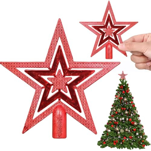 Weihnachtsbaumspitze Stern,Glitzernde Baumspitze Stern, Weihnachtsbaumspitze Glitzer S-Tern,Weihnachtsbaum S-Tern, Christbaumspitze S-Tern, Christbaumspitzen,Weihnachten Tannenbaumspitze(Rot)