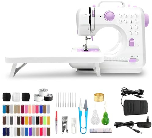 Portable Nähmaschine mit Anschiebetisch für Anfänger Tragbare Elektrische Nähmaschine mit LED-Licht und Nähzubehör für Kleidung, Kissenbezüge, Bettlaken,Vorhängen
