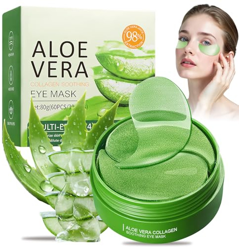 60 Patchs Yeux Hydratants,Patch Contour des Yeux à l'Aloe Vera et Collagène,Hydratant et Apaisant,Pour L'Apparence des Cernes et Poches,Masque Yeux de Soin Professionnel,80g