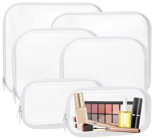6 Pcs Clear Hard Zipper Case Hard-Sided Storage Case Plastic Clear Hard Shell Zipper Pouch Portable Travel Organizer Box Cosmetics Makeup Bag