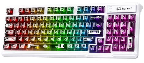 FREEWOLF M95 Transparent Membrane Keyboard with Clear Keycap,Wired Gaming Keyboard with RGB Backlit, 94 Silent Keys with Mechanical Feeling,26-Key Anti-ghosting,for Mac/Windows -Black