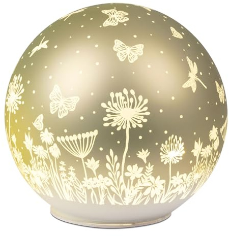 formano LED Deko Kugel Glas Pastell Grün 15cm Matte Glasleuchte mit Blumen-Dekor- Timer 6h/18h, batteriebetrieben (3× AA), stimmungsvolles Ambientelicht für Tisch, Fensterbank & Regal