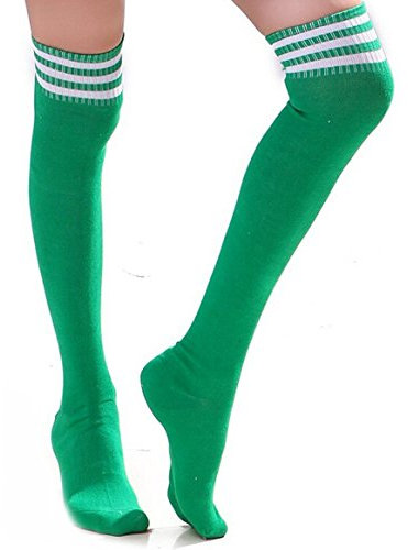 HugeStore Damen Frauen Lange Streifen Socken Overknee Strümpfe Kniestrumpfe Strumpfhose Socken Grün Weiß