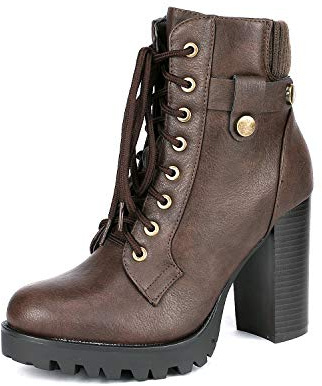 DREAM PAIRS Botas Militares Mujer Botines de Tacón Alto Plataforma Moda Zapatos con Cordones Cremallera,Size 41.5,Marrón,SCANDL