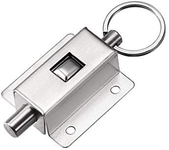 sourcing map Door Barrel Bolt, Stainless Steel Ring-Pull Spring Loaded Auto Sliding Latch