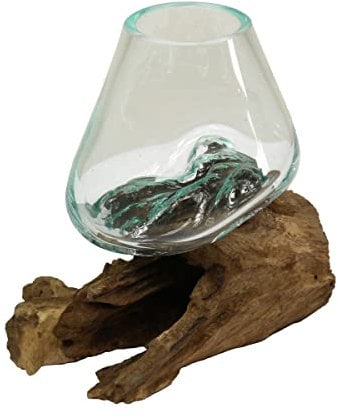 Vase Wurzelglas Teelichthalter Glasvase Glas Deko Unikat Wurzelholz Teakholz Bali Krug Kübel Kanne Dekoglas Nr. 6
