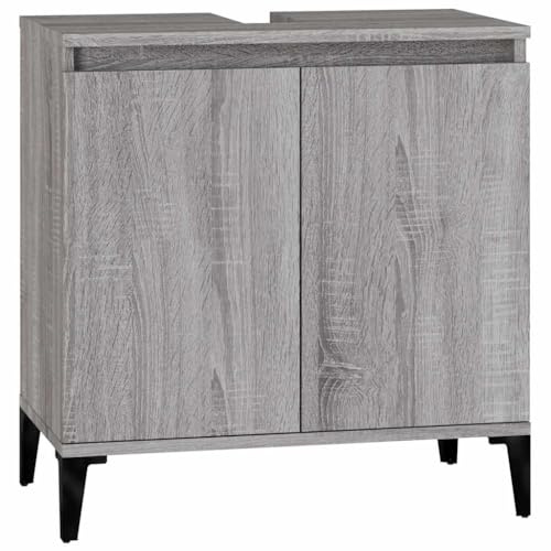 HFXHIJXQ Meuble sous lavabo, gris, 58 x 33 x 60 cm, en bois avec pieds en métal, meuble de salle de bain moderne, pour toilettes d'invités et petites salles de bains